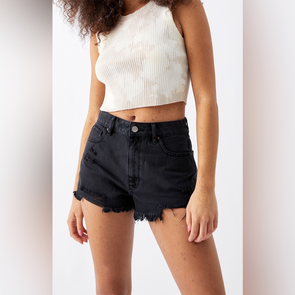 PacSun Black Distressed High Rise Festival Denim Shorts Size 27
